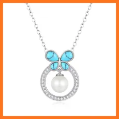 【新品】 [FANCIME] ネックレス レディース ターコイズ 蝶 バタフライ 貝パール ジルコニア リング ハワイアン ジュエリー シルバー S925 揺れる トルコ石 パワーストーン お守り クリスマス 誕生日 記念日 プレゼント ギフトラッピング付 1