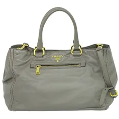 本物 プラダ PRADA レザー 2WAY ショルダーバッグ ハンドバッグ ポシェット グレー バッグ 中古 