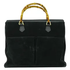 本物 グッチ GUCCI バンブー ハンドバッグ スエード レザー ブラック Bamboo バッグ 中古 