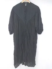 ◇ ◎ wordtrobe デザインレース 刺繍 バンドカラー 八分袖 膝下丈 ワンピース サイズF ブラック レディース P  【1308040012984】