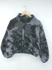 ◇ WEGO ウィゴー 総柄 ボア ショート丈 長袖 ジップアップ ブルゾン サイズS ブラック ライトブルー系 レディース P  【1308040014094】