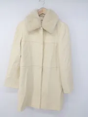 ◇ KUMIKYOKU SIS フェイクファーカラー シンプル 長袖 ステンカラーコート サイズ2 アイボリー レディース P  【1308040013868】