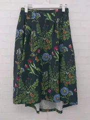 ◇ ●美品● Unaca ボタニカル柄 ミモレ丈 フレア スカート サイズ38 ネイビー グリーン系 マルチ レディース P  【1308040013592】