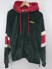 ◇ VISION STREET WEAR ロゴ刺繍 フリース ハーフジップ 長袖 プルオーバー パーカー サイズM ブラック マルチ メンズ P  【1308040013301】