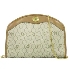 本物 クリスチャン ディオール Christian Dior ハニカム柄 チェーン ショルダーバッグ ポシェット PVC ベージュ バッグ 中古 
