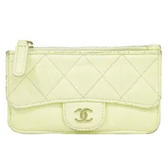 本物 シャネル CHANEL ココマーク マトラッセ フラグメントケース コインケース カードケース キャビアスキンレザー ライトイエロー 財布 ウォレット 中古  