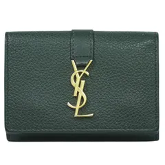 本物 サンローラン SAINT LAURENT オリガミ タイニー 三つ折り 折財布 コンパクトウォレット レザー ダークグリーン 669959 財布 ウォレット 中古 