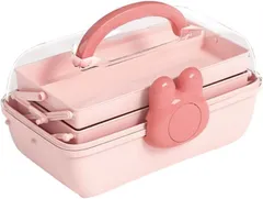 Ryubof ジュエリーボックス 子供 女の子 アクセサリーケース 3段 小物入れ 宝石箱 ヘアアクセサリー 収納 ヘアゴム ヘアクリップ うさぎ ジュエリー収納 大容量 プレゼント 卓上収納ボックス (ピンク,  ワンサイズ)