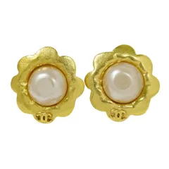 本物 シャネル CHANEL ココマーク フラワー フェイクパール イヤリング GP ゴールド メッキ ホワイト Coco Mark アクセサリー ジュエリー 中古  