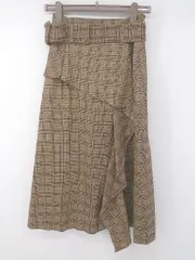 ◇ ◎ RACEA ラシア グレンチェック ロング ラッフル フレア スカート サイズM ベージュ ブラウン マルチ レディース P  【1308040015725】