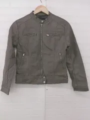 ◇ AZIONE アジオネ 合成皮革 長袖 ジップアップ ジャケット サイズM グレー ブラウン系 レディース P  【1308040015633】
