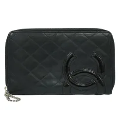 本物 シャネル CHANEL ココマーク カンボンライン ラウンドファスナー 長財布 ロングウォレット レザー ブラック 財布 ウォレット 中古  