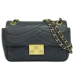 本物 シャネル CHANEL ココマーク 波ステッチ ショルダーバッグ ポシェット ラムスキン レザー ブラック Coco Mark バッグ 中古 