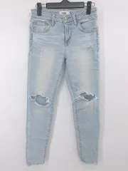 ◇ AZUL BY MOUSSY ダメージ加工 カットオフ ストレッチ デニム ジーンズ パンツ サイズS インディゴ レディース P  【1308040016968】