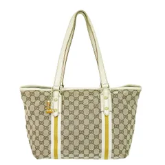 本物 グッチ GUCCI シェリーライン GGキャンバス トートバッグ ハンドバッグ ベージュ アイボリー 137396 Shelly Line バッグ 中古・