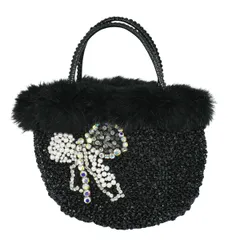 本物 アンテプリマ ANTEPRIMA リボンモチーフ ワイヤーバッグ ハンドバッグ ビニール ファー ブラック ホワイト バッグ 中古 