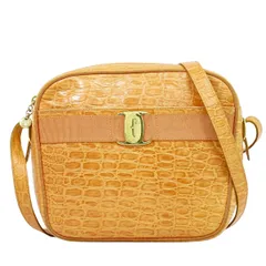 本物 サルヴァトーレ フェラガモ Salvatore Ferragamo ヴァラ ショルダーバッグ ポシェット クロコダイル型押し レザー オレンジ バッグ 中古 