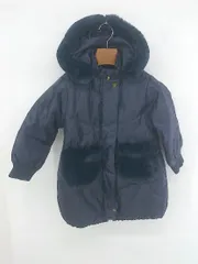 ◇ apres les cours キッズ 2WAY フェイクファー フード 長袖 ダウン ジャケット サイズ110～120 ネイビー レディース P  【1308040017507】