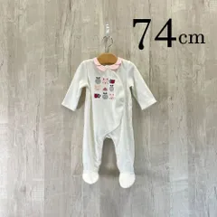 ap11589 OBAiBi オバイビ BABY ベビー ロンパース 70 12M 74cm ホワイト ネコ リンゴ 起毛 滑り止め スナップボタン ストレッチ 長袖 12ヶ月 OBAÏBI