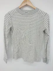 ◇ MILKFED. コットン100% ボーダー ワッフル 長袖 ロンＴ カットソー サイズS グレー ホワイト系 レディース P  【1308090002607】