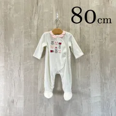 ap11590-2 OBAiBi オバイビ BABY ベビー ロンパース 80 18M 80cm ホワイト ネコ リンゴ 起毛 滑り止め スナップボタン ストレッチ 長袖 18ヶ月 OBAÏBI