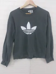 ◇ adidas アディダス 三つ葉 トレフォイル ロゴプリント 長袖 トレーナー サイズM チャコールグレー レディース メンズ P  【1308090008227】