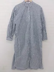 ◇ AMERICAN HOLIC ストライプ オーバーサイズ 長袖 ロング シャツ ワンピース サイズL ホワイト ブルー系 レディース P  【1308090008142】