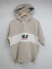 ◇ FILA フィラ オーバーサイズ ロゴプリント 半袖 プルオーバー パーカー サイズF ベージュ ホワイト メンズ P  【1308090007299】