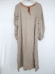 ◇ classicalelf ストライプ オーバーサイズ 長袖 膝下丈 ワンピース サイズONE グリーン ブラウン系 マルチ レディース P  【1308090008364】