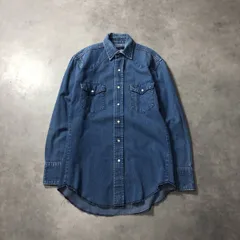 GQ4483◇Wrangler : 90's ウエスタンシャツ◇デニム系 ラングラー インディゴブルー カウボーイ