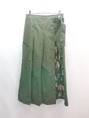 ◇ auief レイヤード風 巻き ラップ 花柄 タック ロング丈 プリーツ スカート サイズ38 ブラック/グリーン レディース E  【1308160000922】