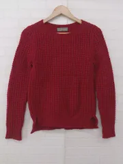 ◇ INNAMORATO イナモラート ウール ニット ワッフル クルーネック 長袖 セーター サイズM レッド レディース P  【1308090009477】