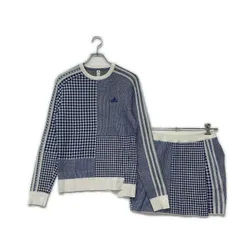 中古 レディース アディダスゴルフ adidas GOLF セットアップ M 青 ブルー 秋冬 ニット チェック 千鳥格子