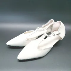 ◇ neuna ストラップ ポインテッドトゥ スエード エレガント ローヒール パンプス サイズⅬ ホワイト レディース E  【1308160001462】