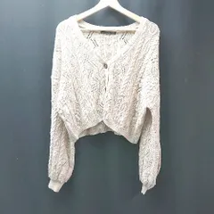 ◇ Heather ヘザー フロントボタン バルーン袖　ケーブル編み 長袖 ニットカーディガン サイズF ベージュ レディース E  【1308160006733】