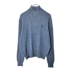 Polo by Ralph Lauren ポロ ラルフローレン ハーフジップ ケーブルニットセーター ブルー(メンズ M)中古 古着 X0167