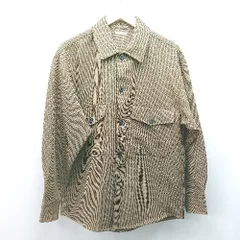 ◇ ◎ GU スタンダードカラー チェック柄 フロントボタン オーバーサイズ 長袖 シャツ サイズM ブラウン レディース E  【1308160009949】