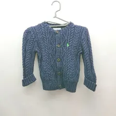 ◇ RALPH LAUREN ケーブル編み ラウンドネック ロゴ刺繡 長袖 ニットカーディガン サイズ9M ネイビー メンズ E  【1308160014882】