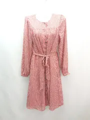 ◇ BANANA REPUBLIC 柄 前ボタン ウエストマーク 長袖 ロング ワンピース サイズ4 ピンク レディース E  【1308160014073】