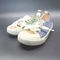 ◇ ZARA ザラ キッズ サイドファスナー キャンバス スニーカー サイズ26 ブルー グリーン クリーム レディース メンズ E  【1308160017166】