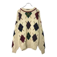 90年代 GANT コットンニットセーター アーガイルチェック ベージュ(メンズ XL)中古 古着 X0168