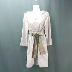 ◇ favori フロントボタン ウエストリボン 裏地あり 長袖 ひざ丈 ワンピース 表記なし ピンクベージュ レディース E  【1308160018439】