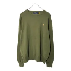 Polo by Ralph Lauren ポロ ラルフローレン ワンポイントロゴ コットンニットセーター モスグリーン(メンズ L)中古 古着 X0169