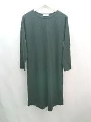 ◇ Samansa Mos2 blue ワッフル生地 スリットあり きれい系 長袖 ロング丈 ワンピース サイズfree ブラック レディース E  【1308160020166】