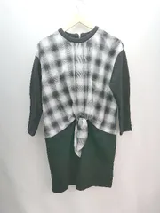 ◇ FREE'S SHOP ギンガムチェック柄 ウエストリボン 綺麗め 長袖 膝丈 ワンピース サイズFR ブラック レディース E  【1308160022078】