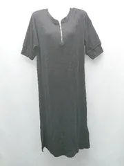 ◇ ◎ ●未使用● natural couture ジップアップ リブ きれいめ 半袖 ロング丈 ワンピース サイズF ブラック レディース E  【1308160022641】