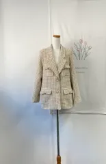 秋冬用ツイードゴールドボタン クリーム ジャケット