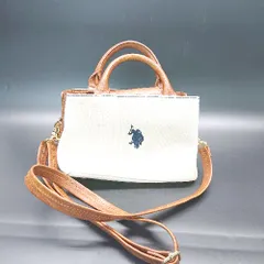 ◇ U.S.POLO ASSN ロゴ刺繡 レザー ツーウェイ カジュアル ゴールド ショルダーバック アイボリー/ブラウン レディース E  【1308160025604】