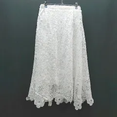 ◇ ◎ ノーブランド 総レース ウエストゴム 透かし編み ロング丈 フレア スカート 表記なし ホワイト レディース E  【1308160026731】
