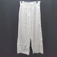 ◇ ZARA ザラ カジュアル フリンジ 切りっぱなし ウエストゴム ワイドパンツ サイズXS オフホワイト レディース E  【1308160026717】